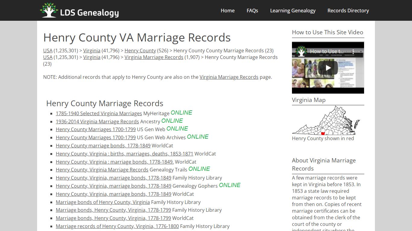 Henry County VA Marriage Records - LDS Genealogy